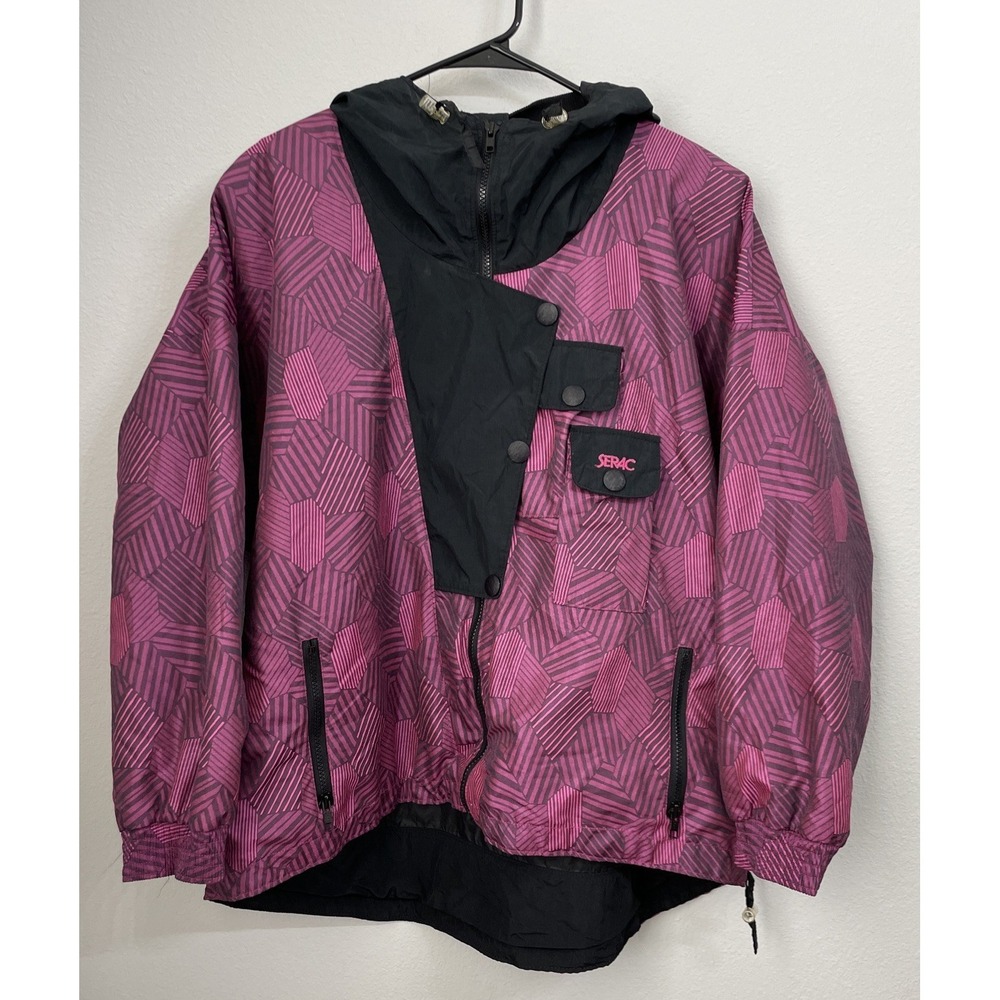 Vintage SERAC Pink/Black Ski Jacket‎ Coat Women's Size 14 Zip Pockets